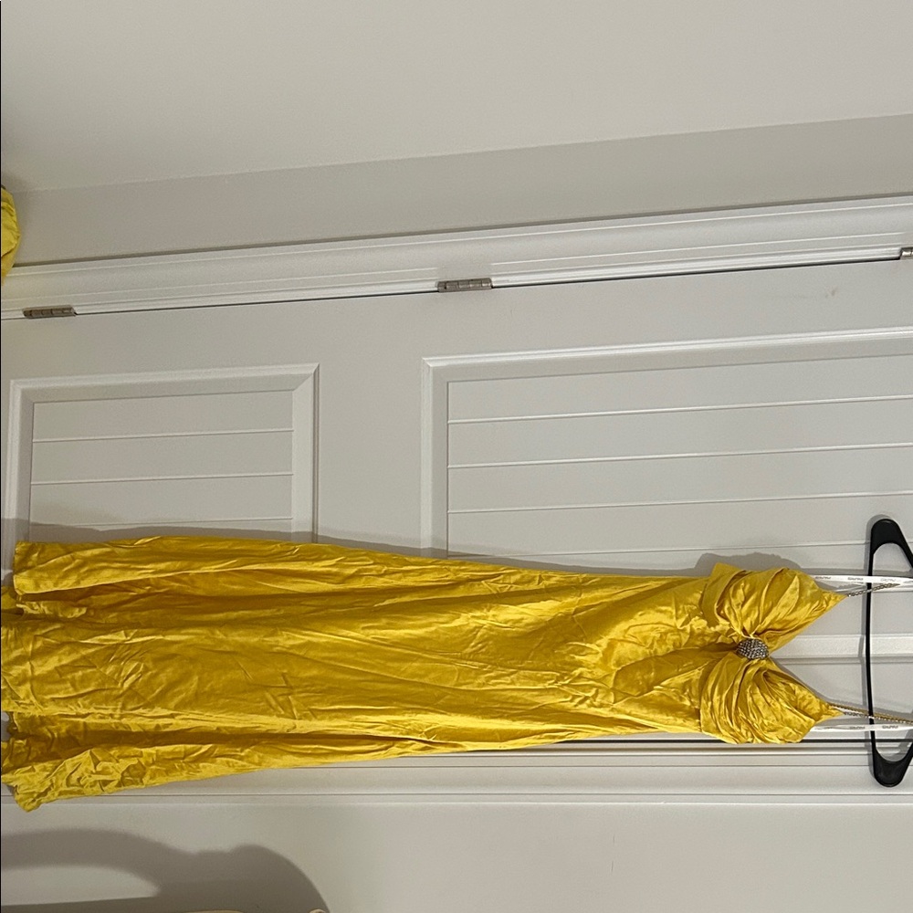 Aris Yellow Satin Strap Detail Evening Dress